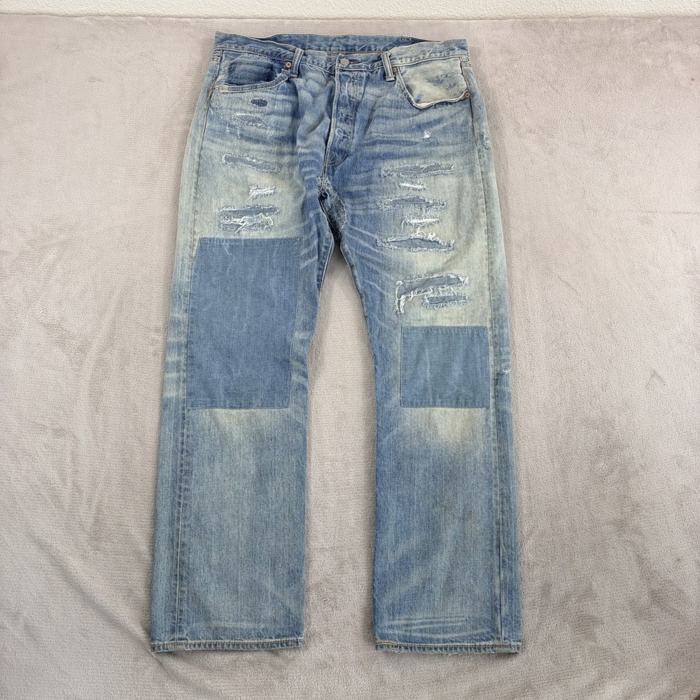 Levi's 501 Patchwork Distressed in Blue Men 38x32 (Fits 36x31) Y2K UpCycled